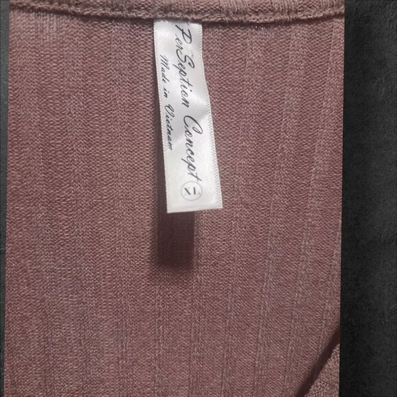 Perseption concept Ribbed faux Wrap Top color tan XLarge - Picture 3 of 6